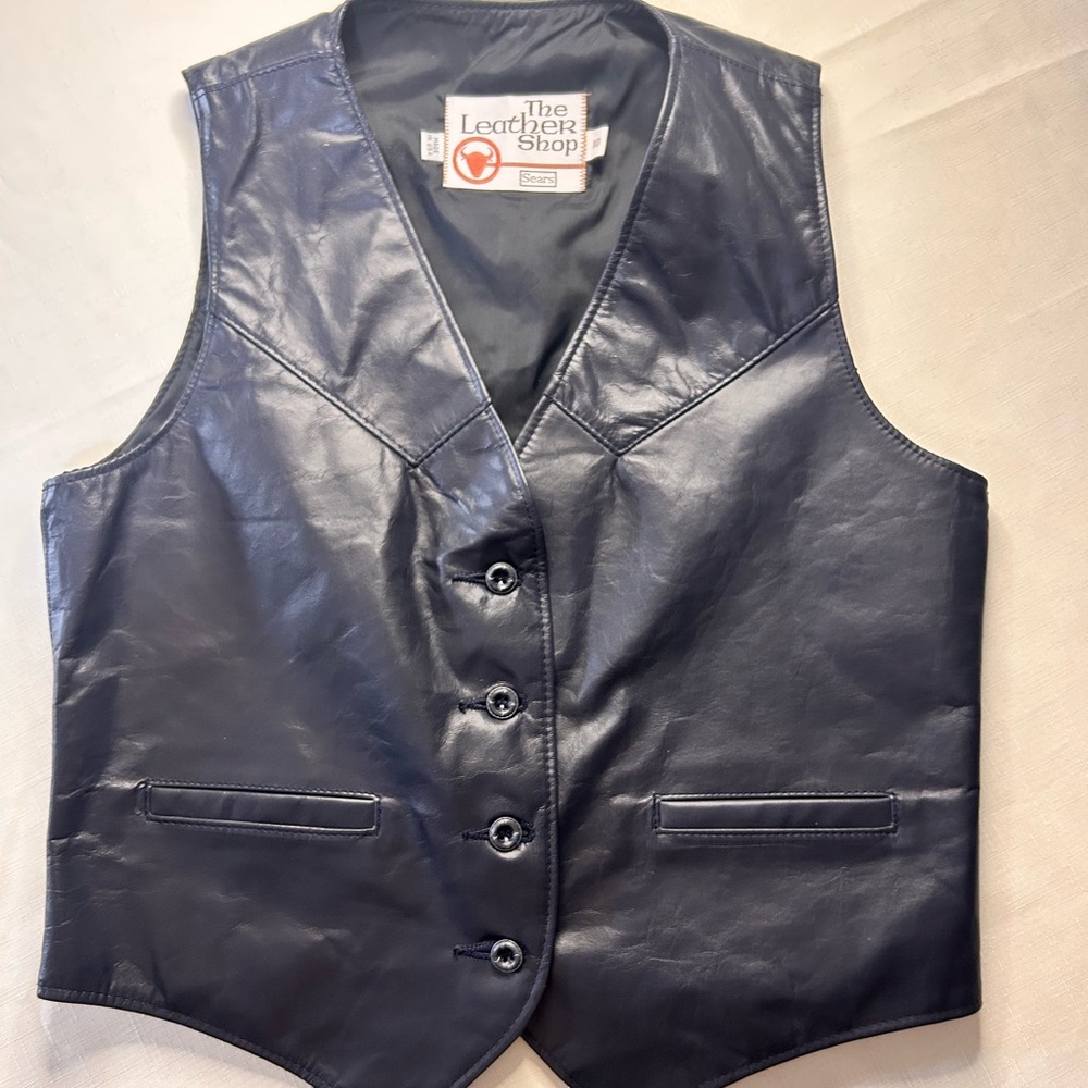 The Leather Shop Black Leather Vest vintage size 10